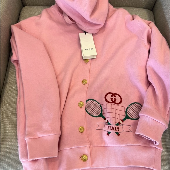 Pink Gucci tennis logo zip up hoodie - Picture 2 of 11